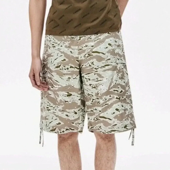 NEW Lacoste Live Cargo Shorts Twill Cotton Loose Fit Camo Black Khaki Mens 42/33